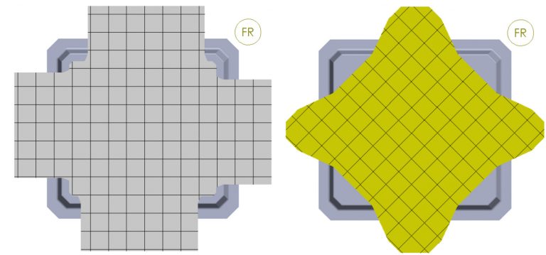 Ply-orientation is a significant consideration in the layering to maximize homogeneity and strength of the layup. The completed shell is quasi-isotropic.